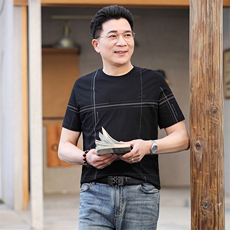 薄款男士短袖体恤中年圆领半袖夏季新款时尚休闲男装宽松T恤上衣，男装T恤，电商B212（原钱塘6029）