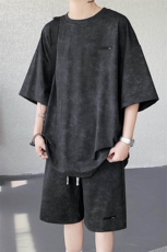 特批P55无差价2025夏季扎染港风高级感短袖T恤短裤两件套男TZ5358，男装牛仔裤，电商A001-1