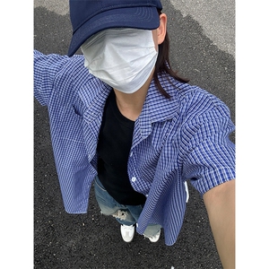 格子衬衫春夏美式短袖衬衫港风情侣装休闲衬衣 CS286-P30图片