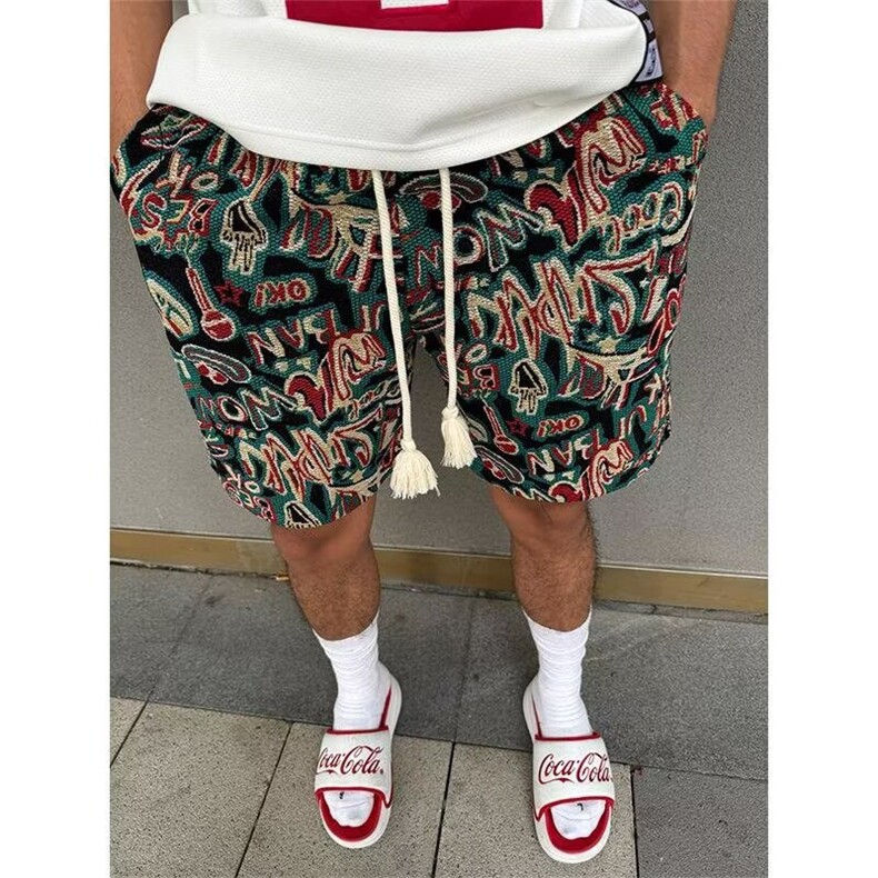百搭无品牌流行夏威夷度假风满印休闲五分短裤男潮流时尚XXD32图片
