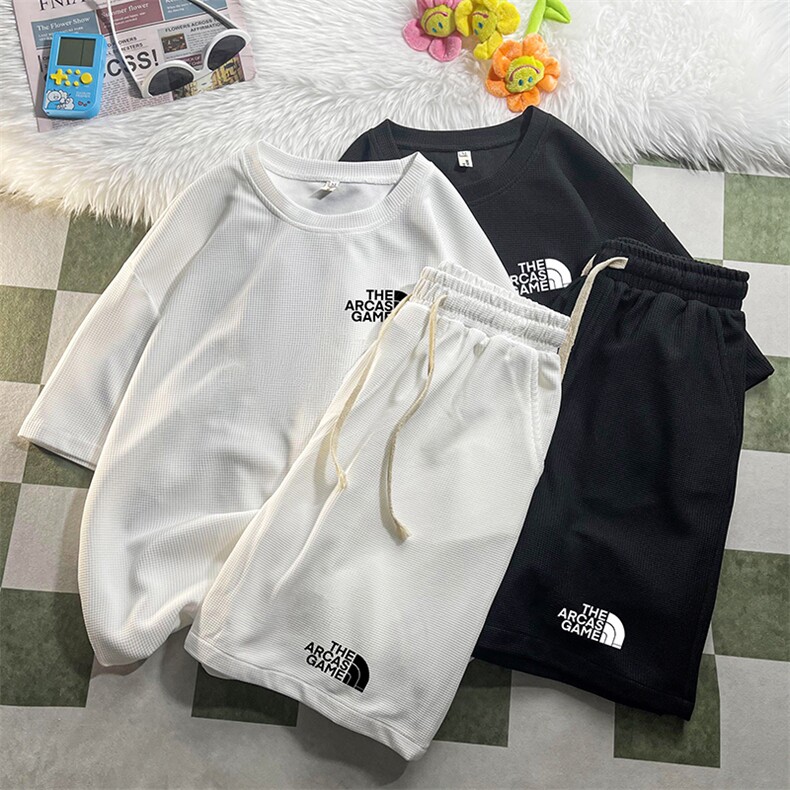 HZ75232-P44华夫格套装男大码休闲运动套装两件套,男装休闲套装,电商A040