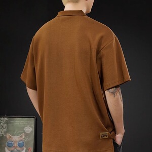 美式复古POLO衫男夏季简约风重磅男装宽松大码男士短袖T恤tshirt图片