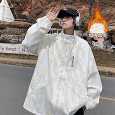 图案有版权暗纹印花大码加厚棉服男休闲翻领厚外套J614J加棉-P80，男装棉衣，电商A001