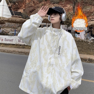 图案有版权暗纹印花大码加厚棉服男休闲翻领厚外套J614J加棉-P80图片
