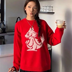 2024新款潮牌毛衣女宽松外穿圆领套头长袖秋冬，女装羊毛衫，珍珑羊绒