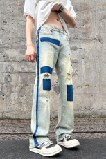 2024夏季新款外景大码美式做旧破洞牛仔裤M-5XGK24526-P60，男装牛仔裤，电商A022