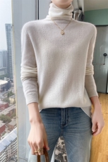 秋冬季新款舒适时尚百搭35%竖条堆堆领35%衫，女装羊绒衫，美轩羊绒