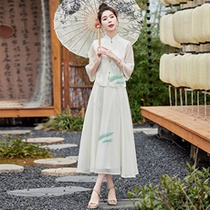 芷墨夏季新款复古新中式简约设计感两件套通勤百搭显瘦上衣裙子女，女装套装/套裙，芷墨服饰