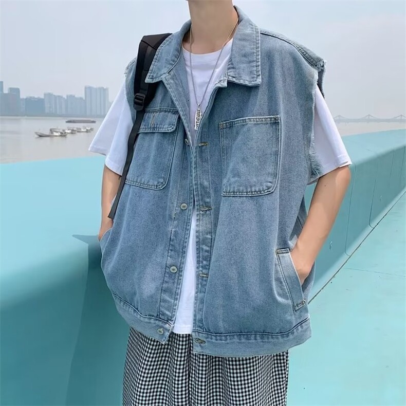 牛仔马甲男士春季潮牌潮流痞帅无袖外套宽松坎肩背心MJ122-P50图片