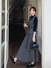 2026春季新款三件套磨毛背心裙串皮带修身显瘦连衣裙高端打底裙子，女装套装/套裙，艾米莉亚