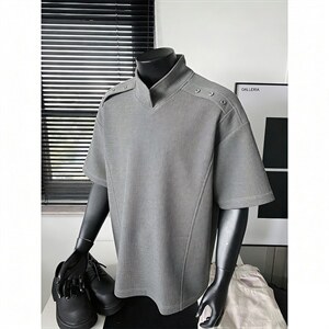 现货-原创-纽扣装饰短袖解构拼接T恤美式宽松1016-1 T341 P32 K59，男装T恤，星座1016-1（原电商B408-1）