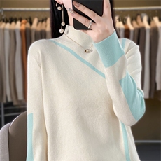 时尚拼色羊毛针织衫显瘦百搭宽松毛衣秋冬必备单品，女装针织衫/毛衣，暖姿羊绒