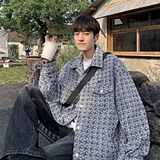 美式复古高街小香风外套男春秋款潮牌高级感小众情侣千鸟格子夹克，男装Polo衫，星座1210-1