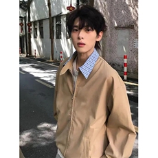 假两件哈灵顿夹克男秋季复古格子拼接上衣短款廓形外套JK902，男装夹克，星座1116A（原606A-3）