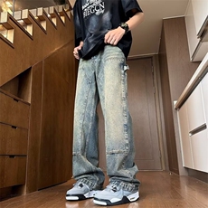 水洗复古工装牛仔裤男士春季纯棉宽松直筒阔腿长裤子NZ5523，男装牛仔裤，星座1116A-1（原606A）