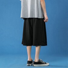 K160P45蓝底冰丝百搭休闲凉爽夏装学生抽绳宽松七分裤港风潮流，男装休闲裤，电商A050