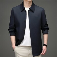 2023秋季新款男士中长款风衣休闲宽松翻领长袖薄款中年上衣外套，男装风衣，电商B212（原钱塘6029）