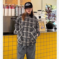 春秋时尚千鸟格夹克男女情侣百搭潮牌工装外套男美式复古格纹上衣，男装夹克，星座506A