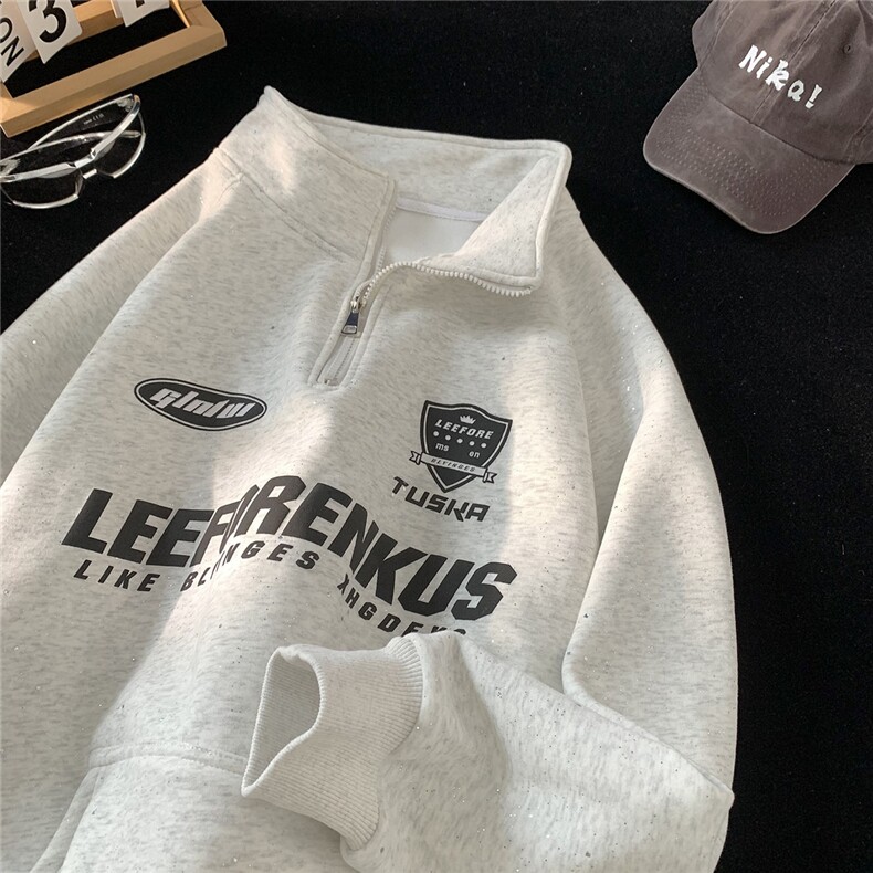 主推美式潮流印花百搭宽松半拉链卫衣B386-DB23-特批55-控85，男装卫衣，电商B386