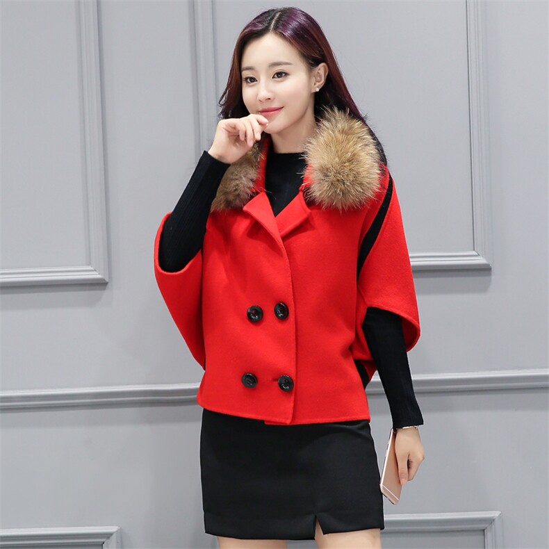 女新款2025年春秋中袖韩版呢料小个子大码大毛领斗笠型毛呢外套，女装毛呢外套，芷墨服饰