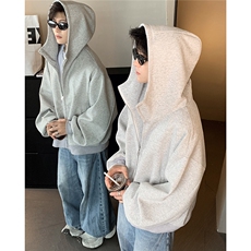 420克春秋美式重磅廓形连帽卫衣男短款韩版休闲开衫外套，女装短外套，电商C307