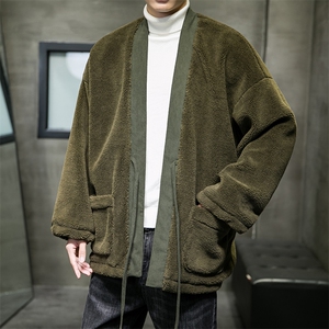 保暖潮风仿羊羔毛夹克道袍灯芯绒拼接外套男棉服 M700/P130图片
