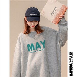 欧美简约时尚MAY情侣潮长袖圆领卫衣宽松上衣 W168 P30控48图片