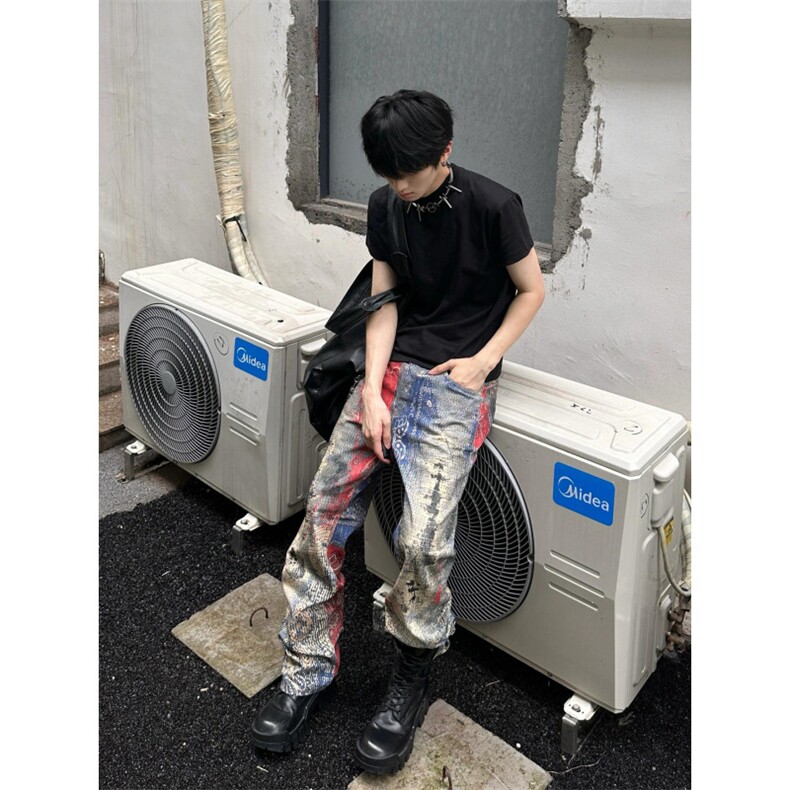 【有货】数码印花牛仔裤男款美式高街直筒裤子N0097CC-特P72,男装牛仔裤,星座1007（原301D）