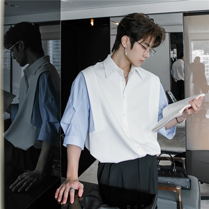 设计感衬衫领短袖衬衫男款夏季薄款冰丝衬衣潮牌休闲痞帅男装寸衫图片