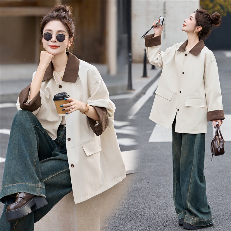 现货2025秋装新款时尚风衣撞色女士精品外套，女装风衣，木子恋