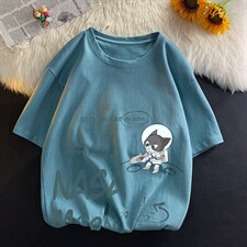 DX17187-P20 NASA联名同款纯棉短袖t恤男大码半袖打底衫宽松 平铺图片