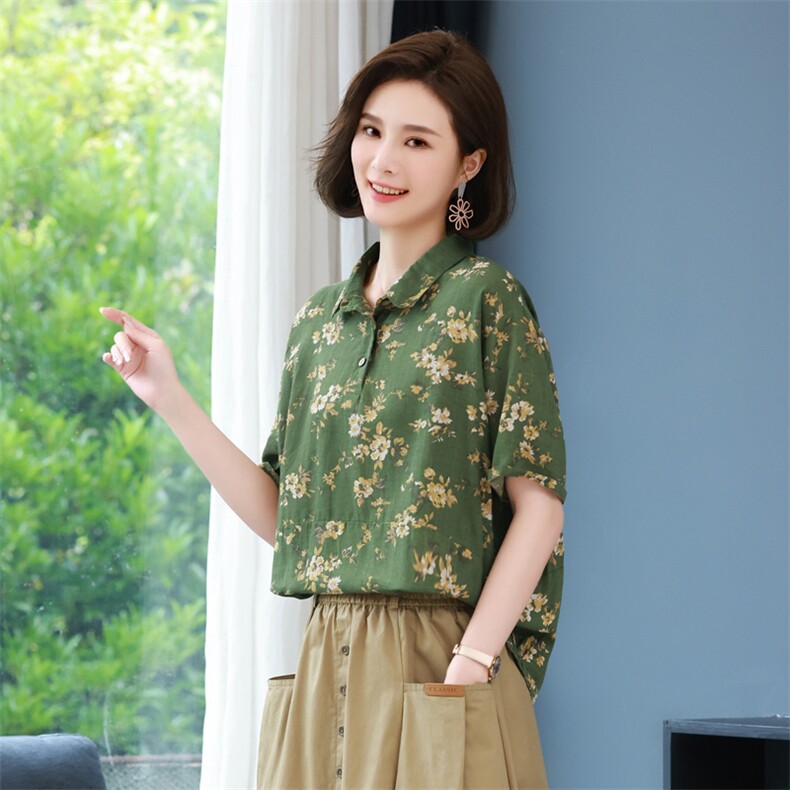2025夏新款韩版宽松大码碎花衬衫显瘦上衣女,女装衬衫,简韵佳