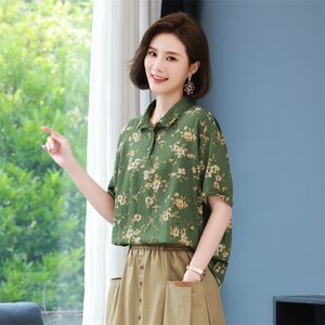 2025夏新款韩版宽松大码碎花衬衫显瘦上衣女图片