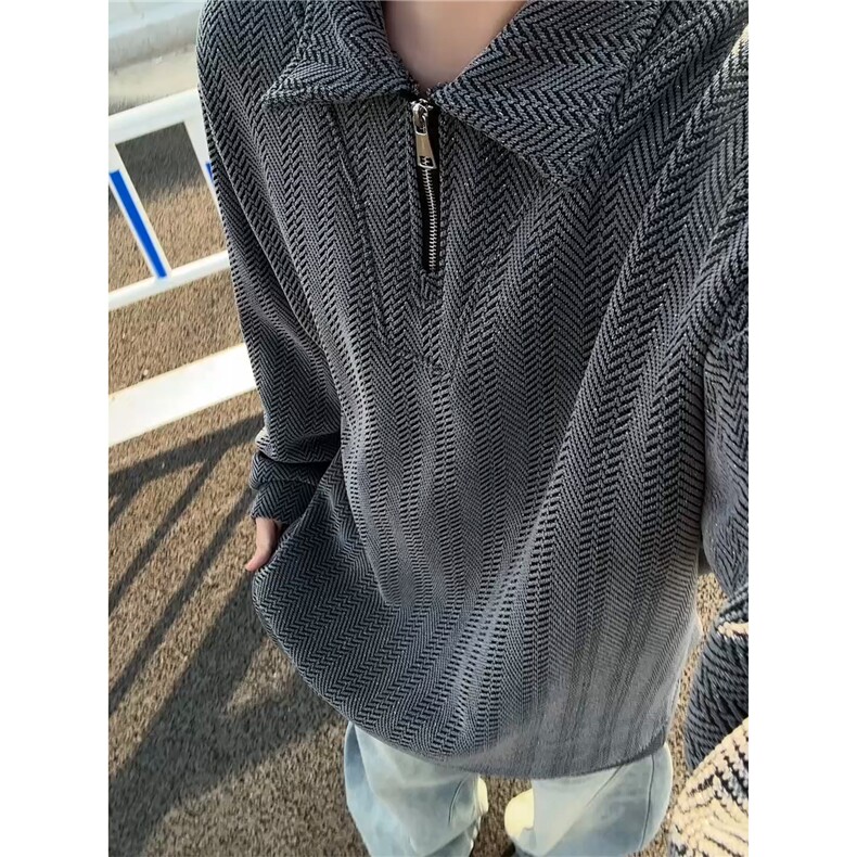 雪尼尔满天星半拉链翻领卫衣大码高级Polo衫外套LW610特P50加绒60,男装Polo衫,电商B215