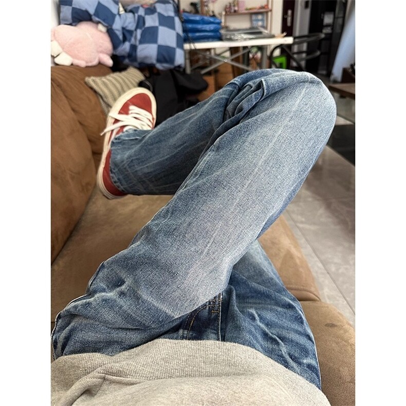 直筒牛仔裤男宽松长裤ins潮松紧腰潮牌高街阔腿休闲NZ0814,男装牛仔裤,星座516A