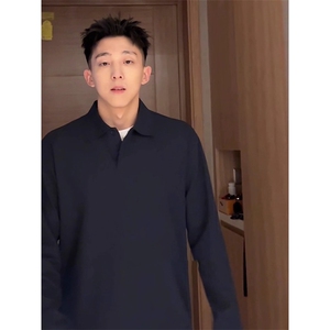 抖音得物高品质二开230克精梳珠地光版纯色宽松长袖T恤翻领POLO衫图片