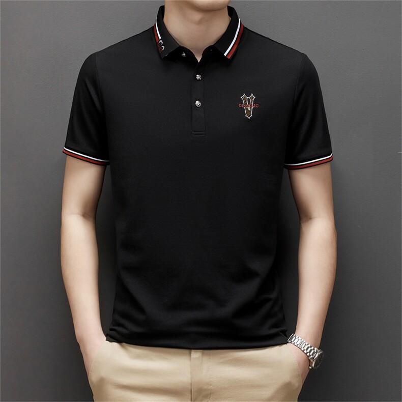 宽松翻领纯色短袖polo衫男装2023夏季新款商务休闲中年男士打底衫,男装Polo衫,电商B212（原钱塘6029）