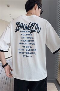 男士潮流字母印花短袖T恤新款休闲五分袖宽松上衣服DS389TP15图片