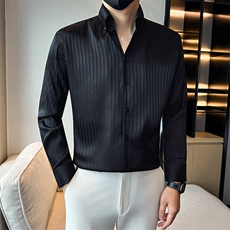 店主风条纹大V领条纹衬衫社会小伙痞帅衬衣301A-1/CS610/P55，男装衬衫，星座301A-1