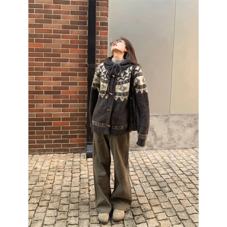 抖音得物秋冬新款开衫毛衣美式复古休闲慵懒风V领针织衫男外套潮,男装针织衫/毛衣,电商A443