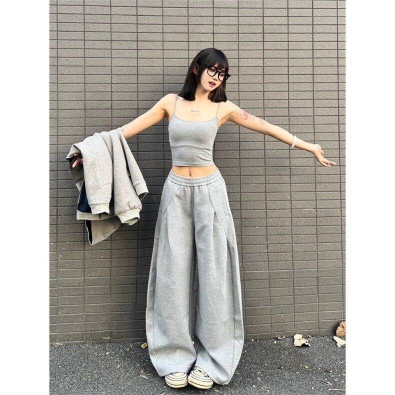 美式复古解构设计情侣阔腿弯刀卫裤男女春秋宽松爵士舞休闲运动裤,男装休闲裤,星座506A