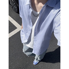 B221美式ins高街宽松薄款条纹短袖衬衫SY2552-特P28控49，男装T恤，电商B221