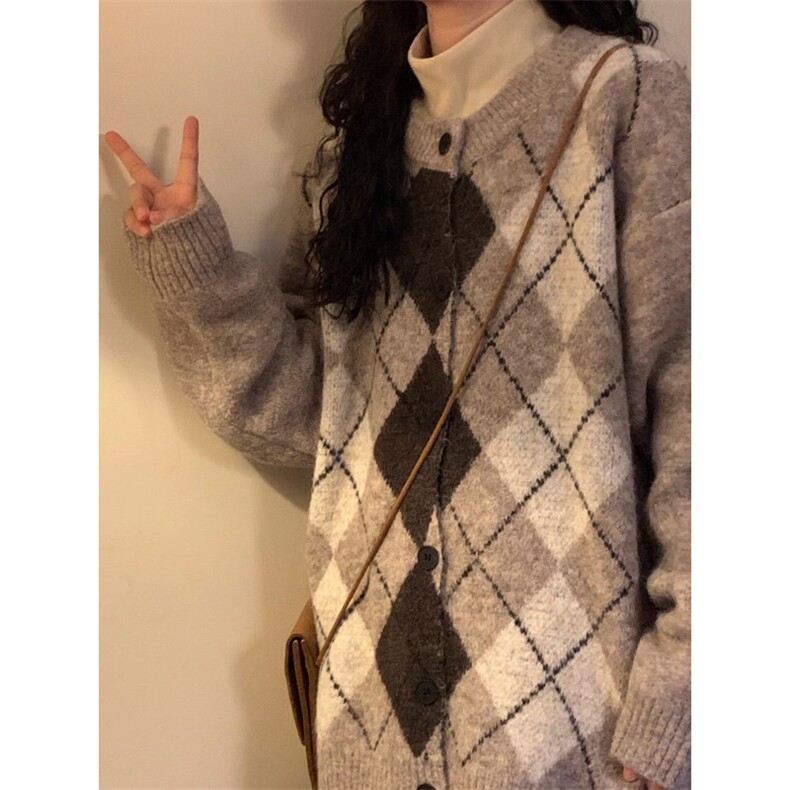 秋冬季羊毛开衫男女菱形拼色针织外套毛衣宽松羊绒衫上衣MYY342,男装针织衫/毛衣,星座516A
