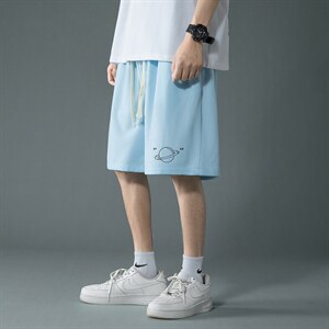 HD74238-P22 华夫格短裤男大码宽松五分裤男直筒中裤图片