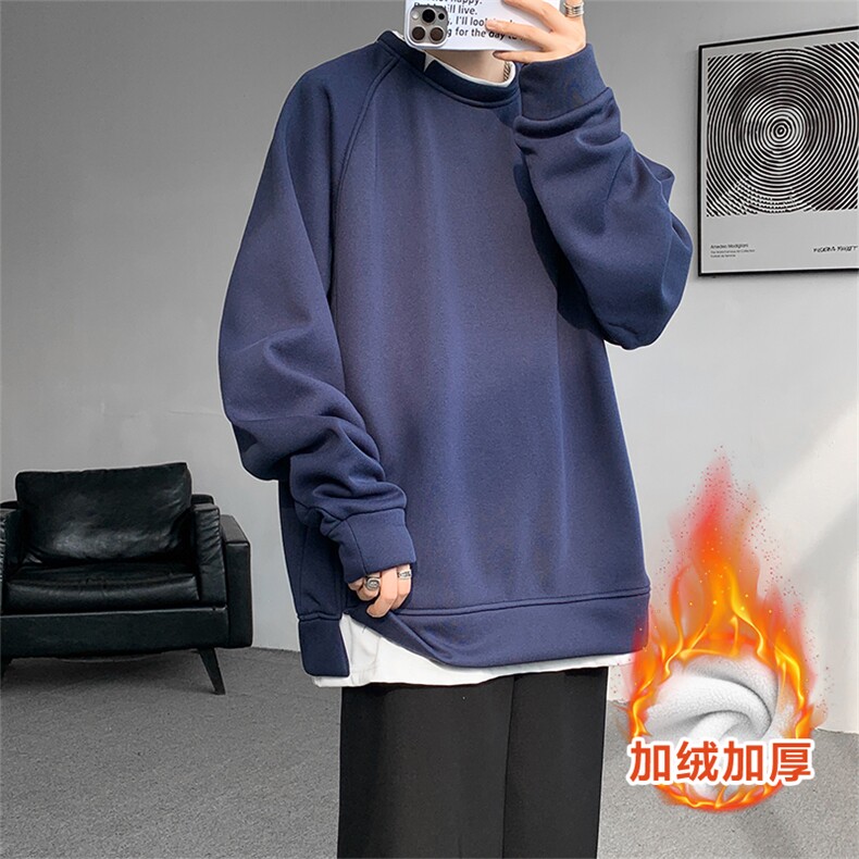 8XL-M加绒假两件卫衣加肥加大码美式复古圆领上衣WY5103P55加绒65,男装卫衣,电商B238