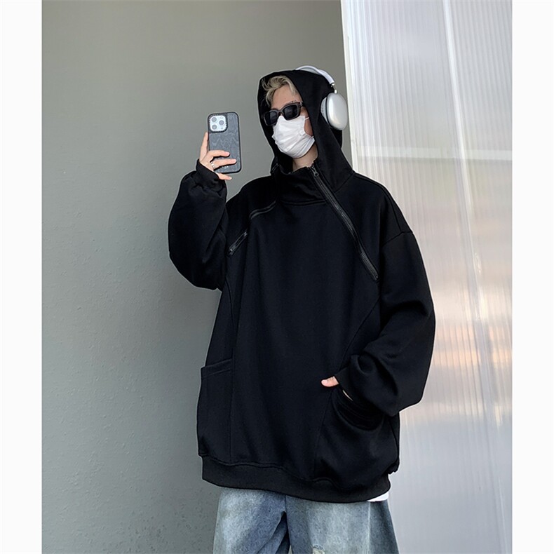 港风美式潮牌痞帅设计感拉链套头连帽卫衣男XZ213-W2205-P70控88,男装卫衣,星座213