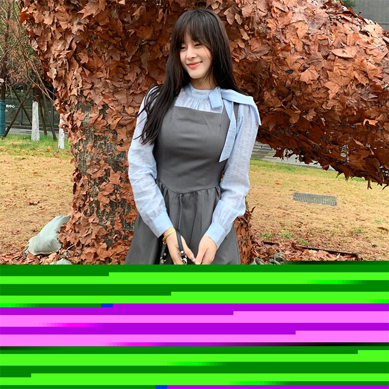 现货2024年春女时尚甜美法式蝴蝶绑衬衫网红气质显瘦背心裙两件套,女装套装/套裙,煊芮熙