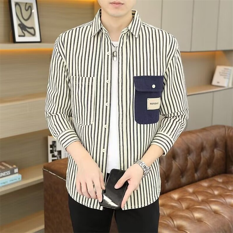 1506-1/C5271/P40新款衬衫男秋装宽松小众设计感上衣男生潮流百搭图片