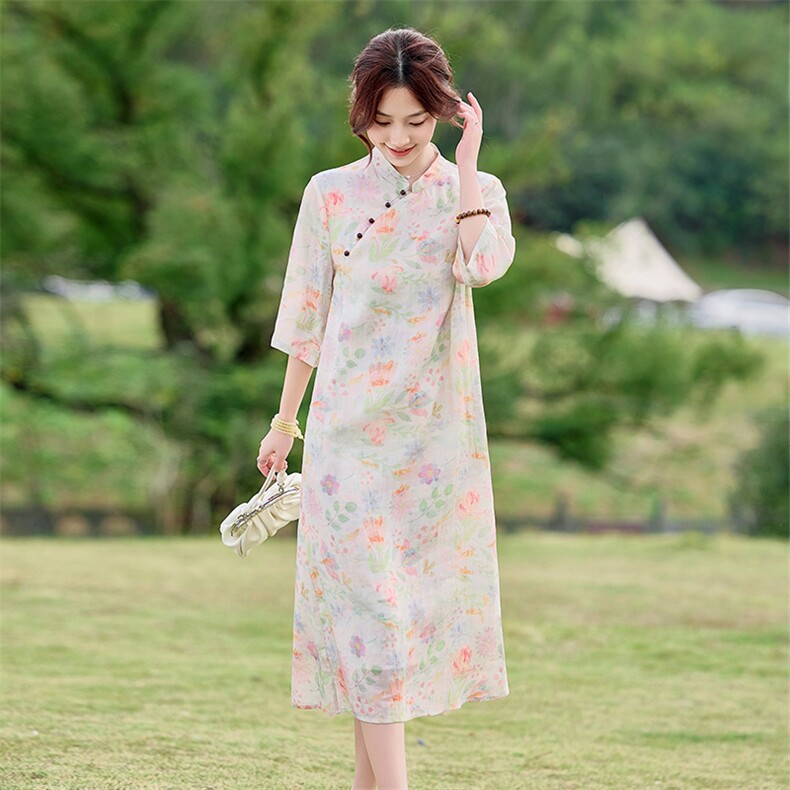 2026年夏季文艺/优雅苎麻旗袍,女装汉服/婚纱/旗袍/礼服,江南依恋