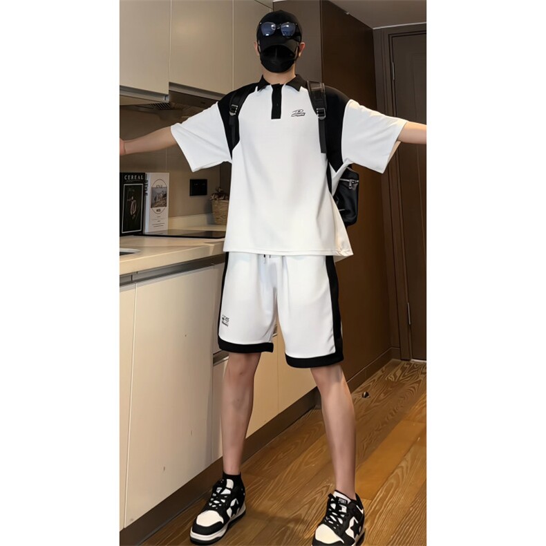 XTZ2410-特批55控98 冰丝个性夏款撞色菠萝格套装POLO衫短袖短裤图片